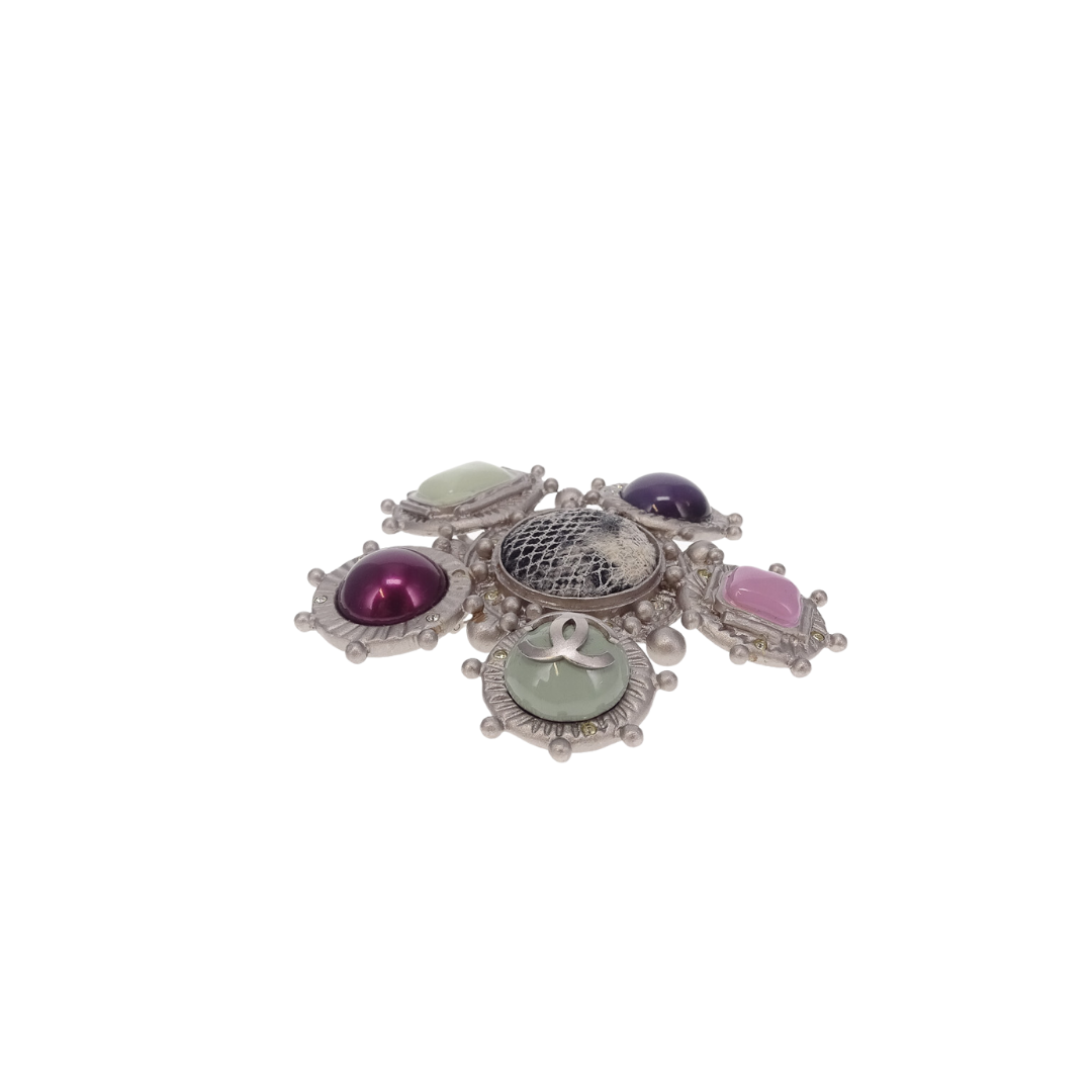 Chanel Rare 2003 Coco Mark Brooch With Wool & Costume Gemstones