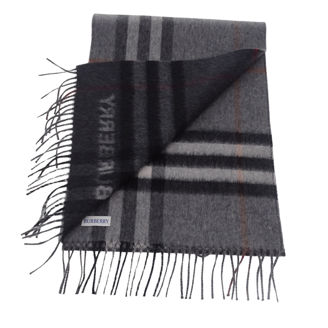 Burberry Check Logo Scarf Grey Check 100% Cashmere