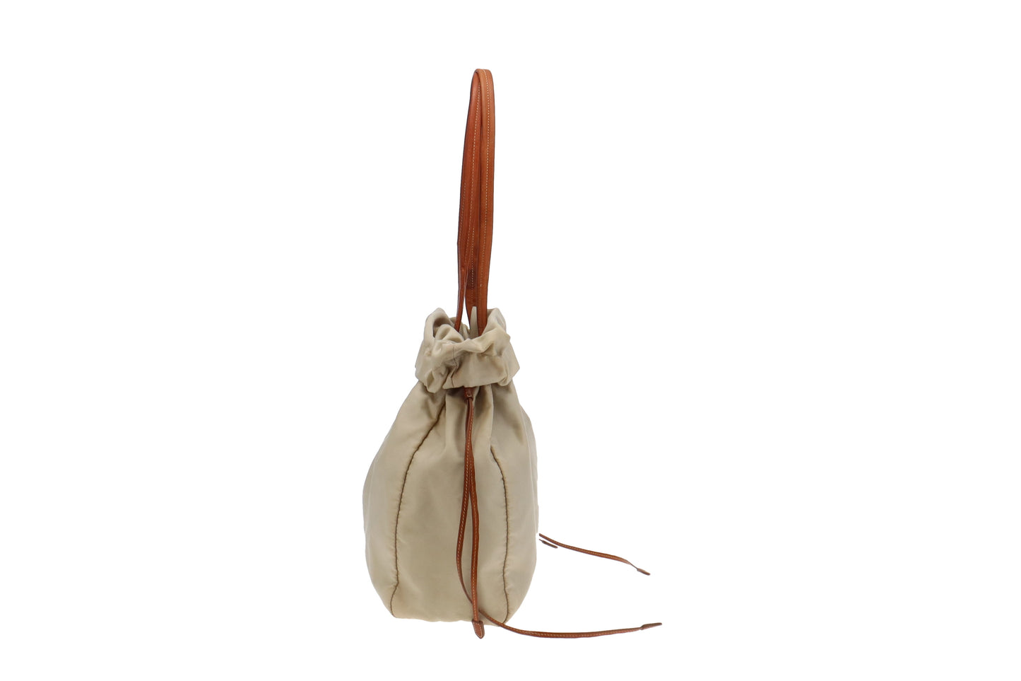 Prada Beige Nylon Drawstring Bucket Shoulder Bag GH