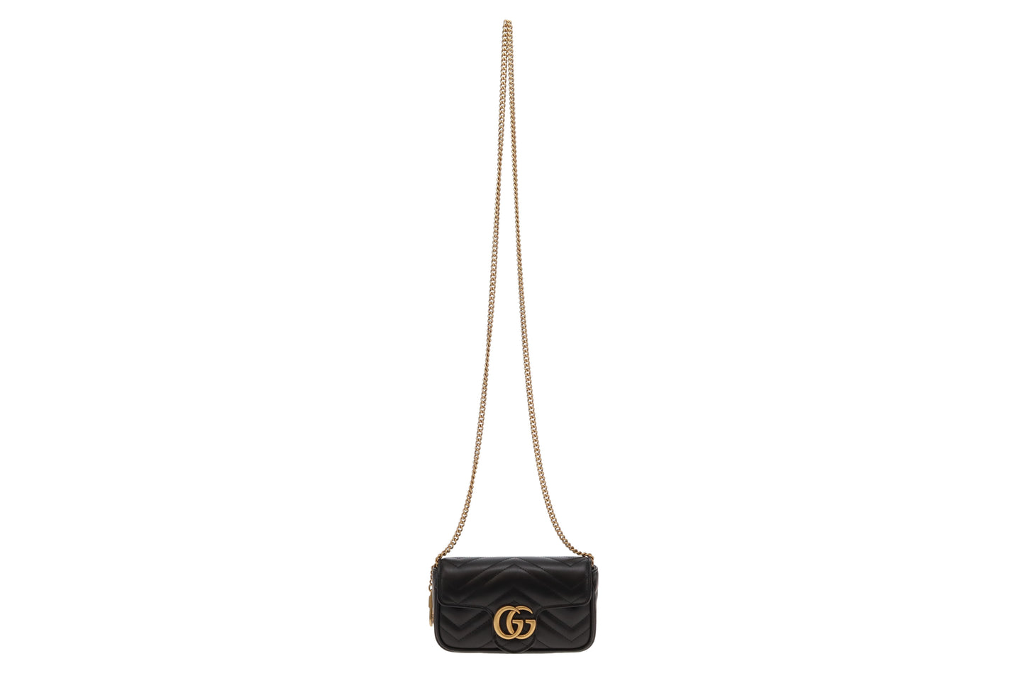 Gucci Black Leather Chevron Super Mini Marmont