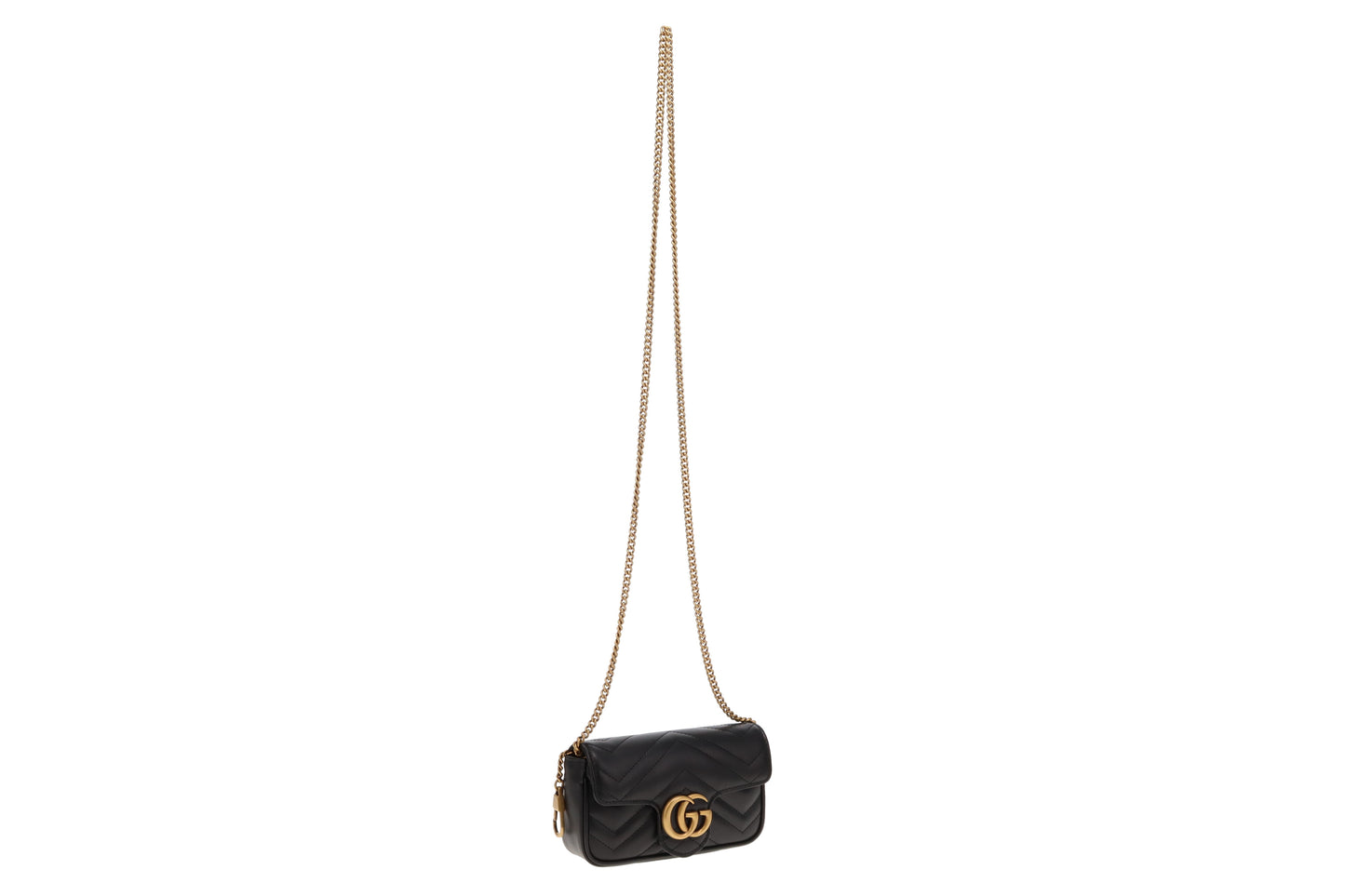 Gucci Black Leather Chevron Super Mini Marmont