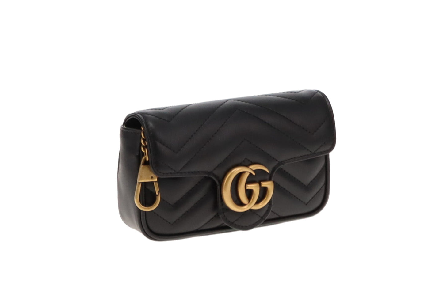 Gucci Black Leather Chevron Super Mini Marmont