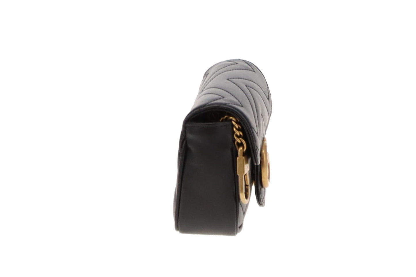 Gucci Black Leather Chevron Super Mini Marmont