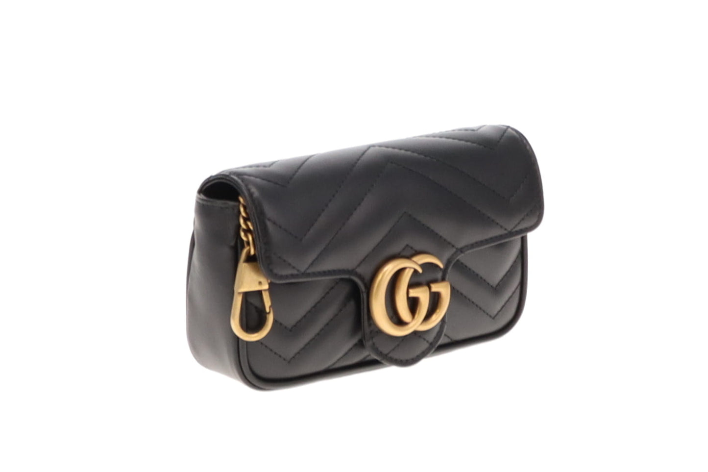 Gucci Black Leather Chevron Super Mini Marmont