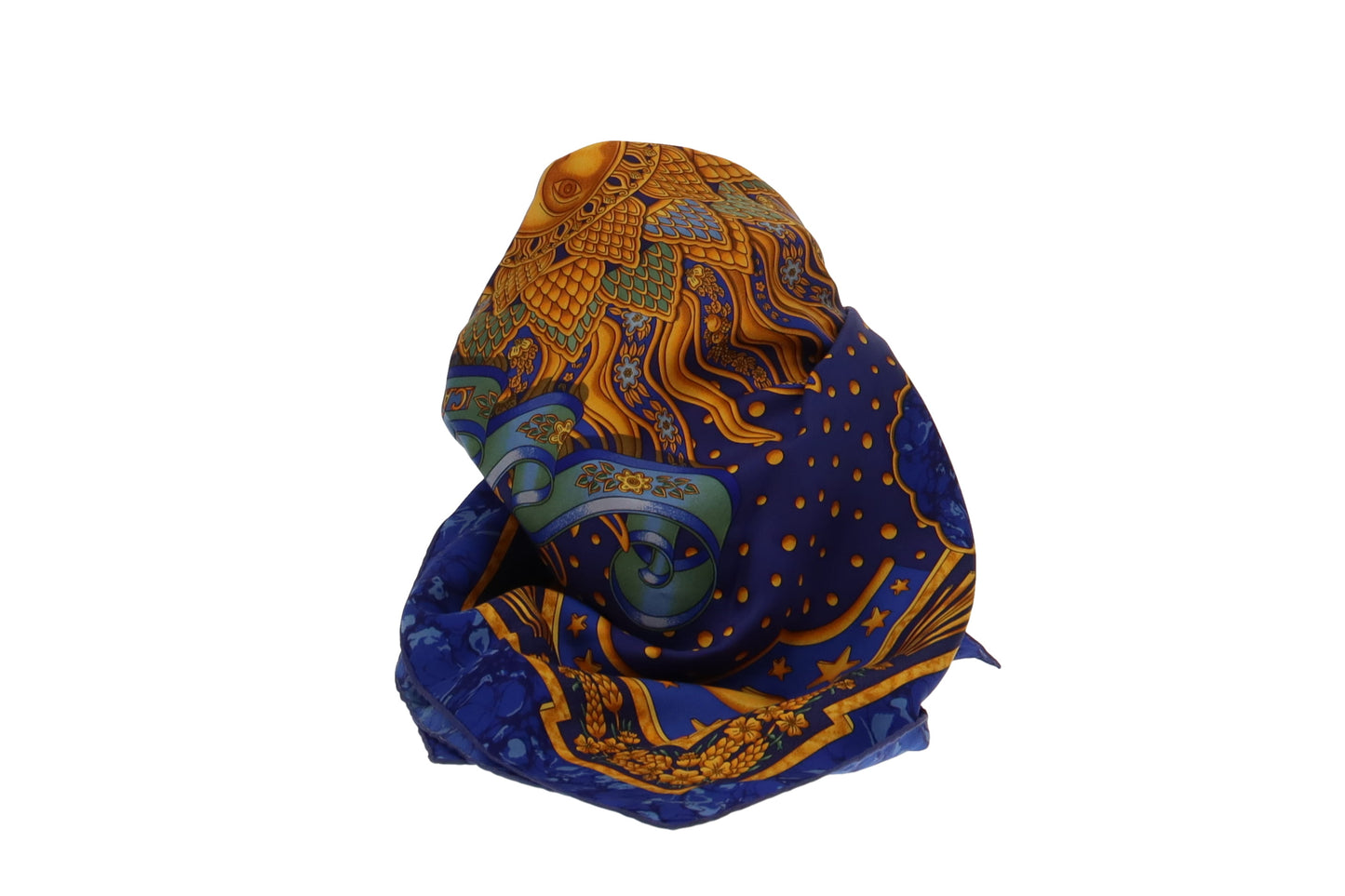 Hemres 100% Silk Blue and Gold 90x90cm Carpe Diem Scarf