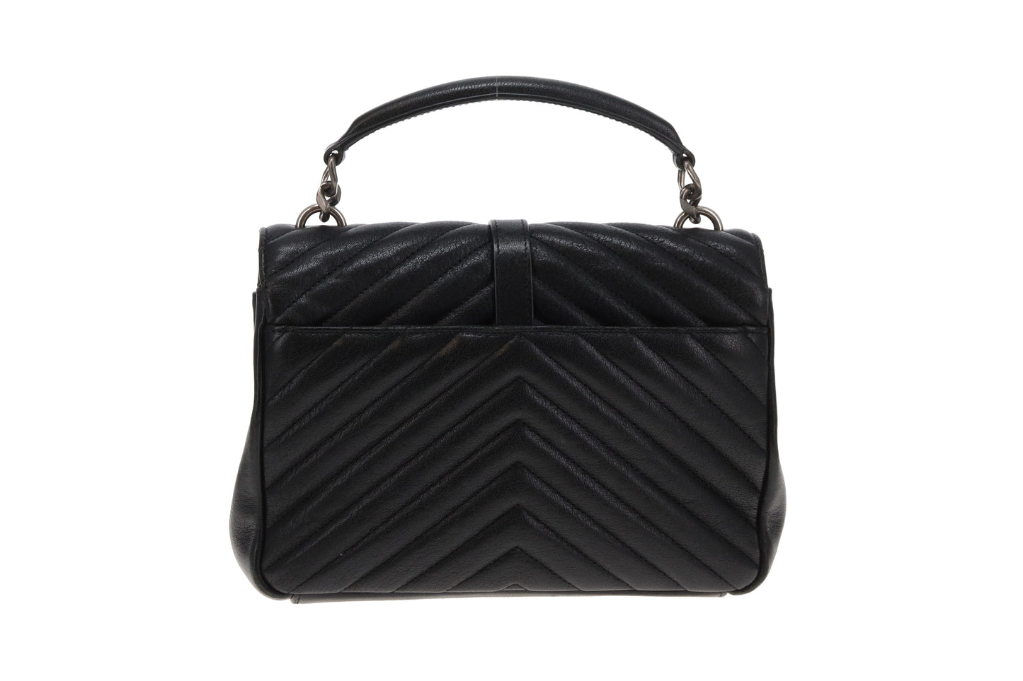 Saint Laurent College Bag Medium Black Chevron Leather 2017