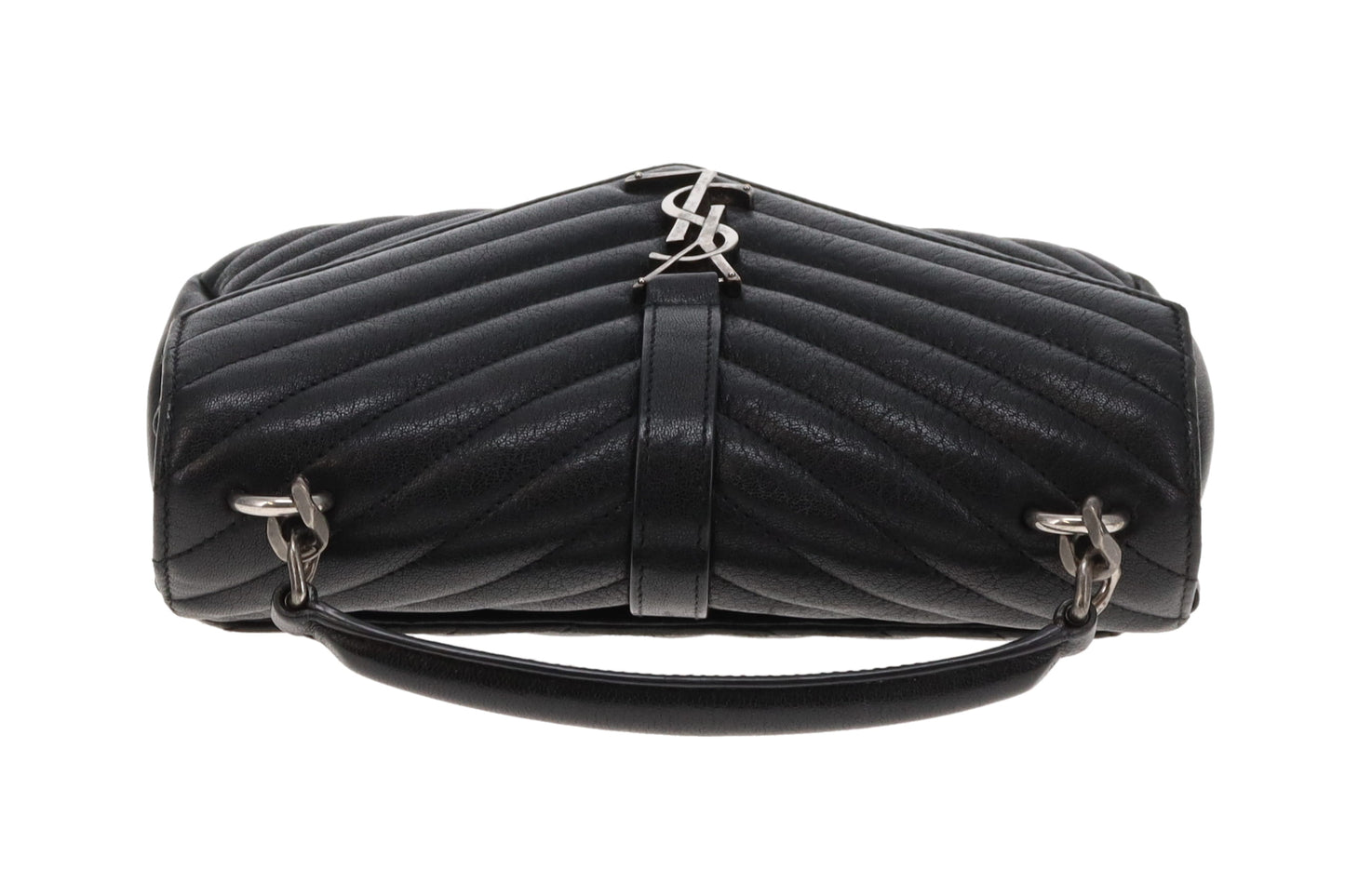Saint Laurent College Bag Medium Black Chevron Leather 2017