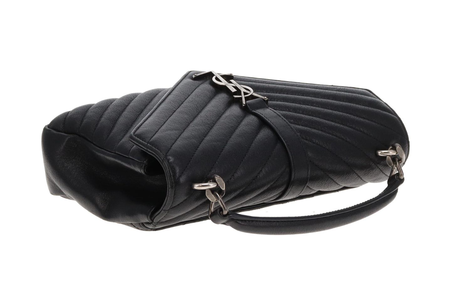 Saint Laurent College Bag Medium Black Chevron Leather 2017