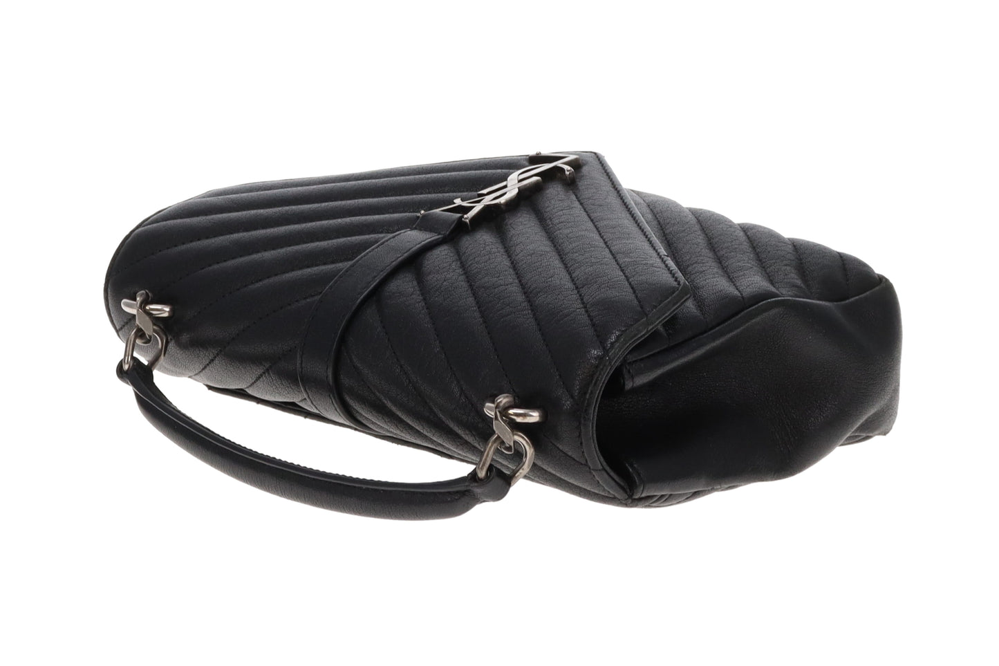 Saint Laurent College Bag Medium Black Chevron Leather 2017