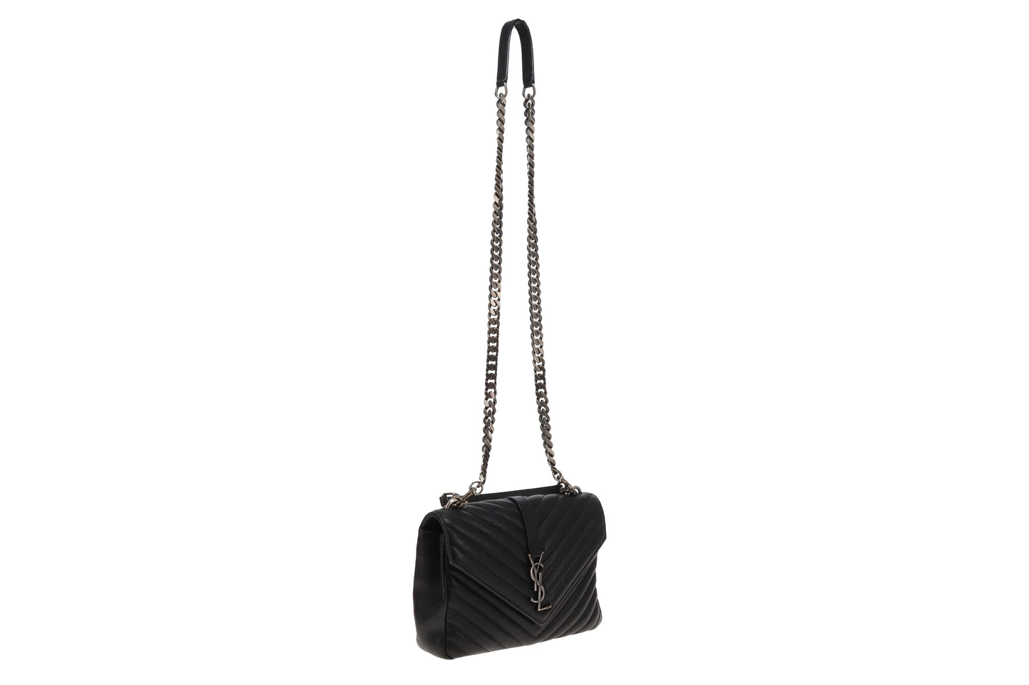 Saint Laurent College Bag Medium Black Chevron Leather 2017