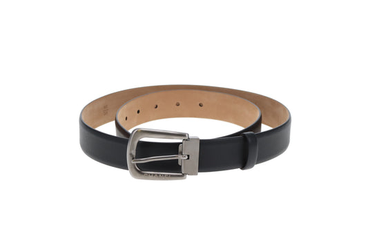 Chanel Belt Black Leather With Brushed Metal Buckle 95cm