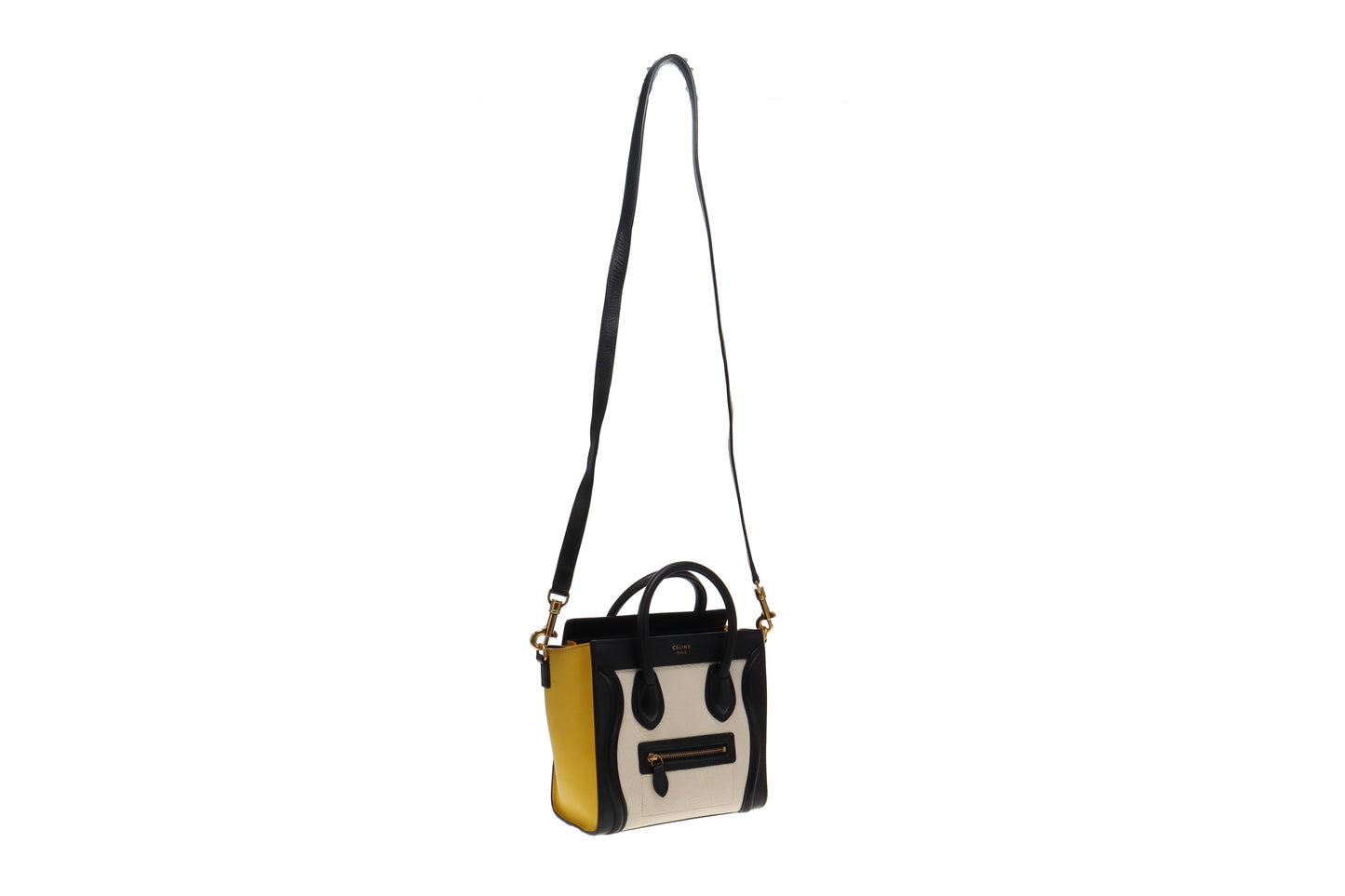Celine Yellow/Black/White Tri Colour Mixed Leather Nano Luggage Bag