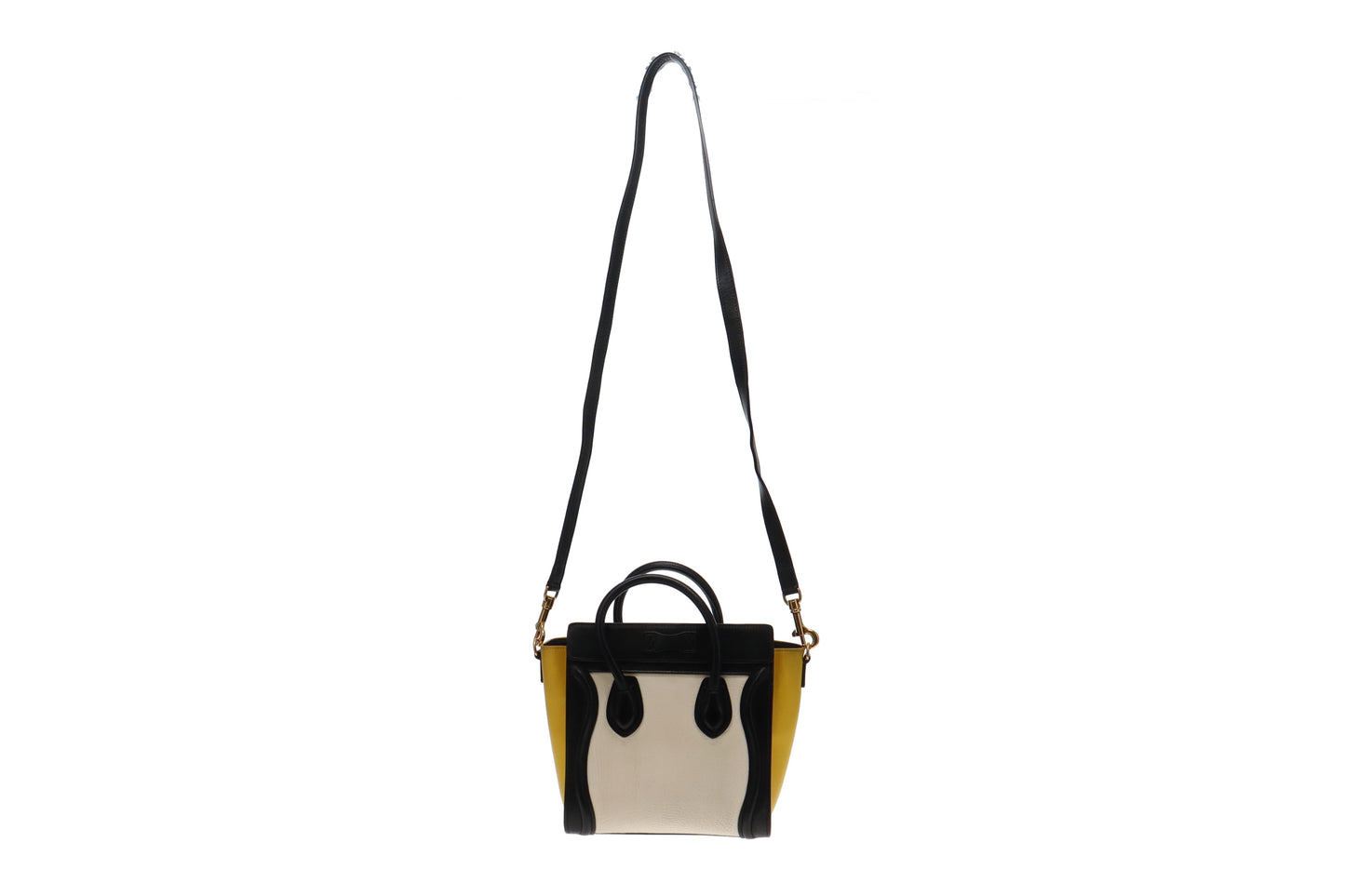 Celine Yellow/Black/White Tri Colour Mixed Leather Nano Luggage Bag
