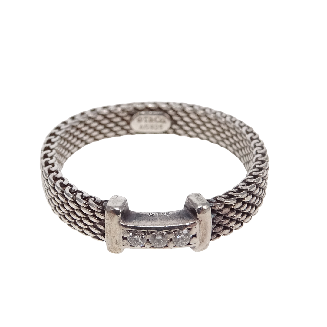 Tiffany & Co. Somerset Mesh Diamond Ring in Silver