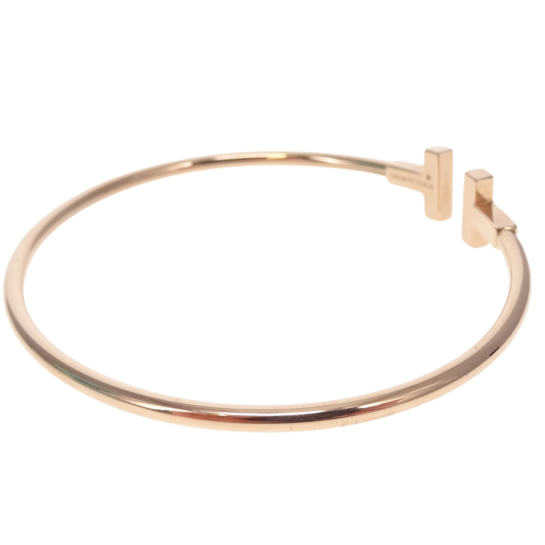 Tiffany & Co T Wire Narrow Wire Bracelet 18k Rose Gold