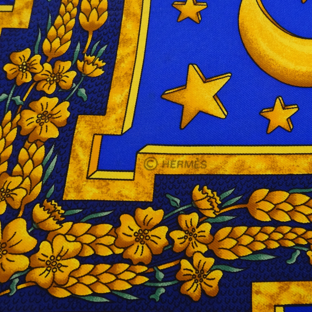 Hemres 100% Silk Blue and Gold 90x90cm Carpe Diem Scarf