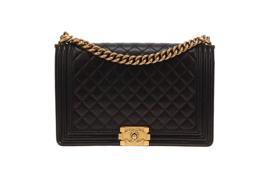 Chanel Boy Bag Large Lambskin 21 Series Black With Gold Hardware