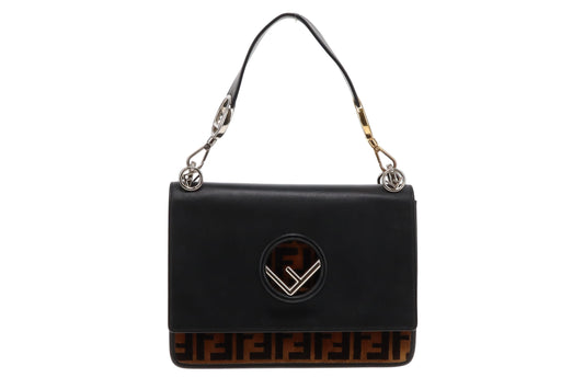 Fendi Black Leather and Velvet Zucca Detail Kan I F 2 Way Bag
