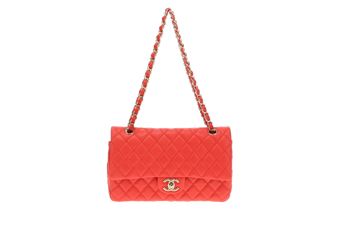 Chanel Classic Medium Double Flap Coral Red Lambskin SH 2008/09