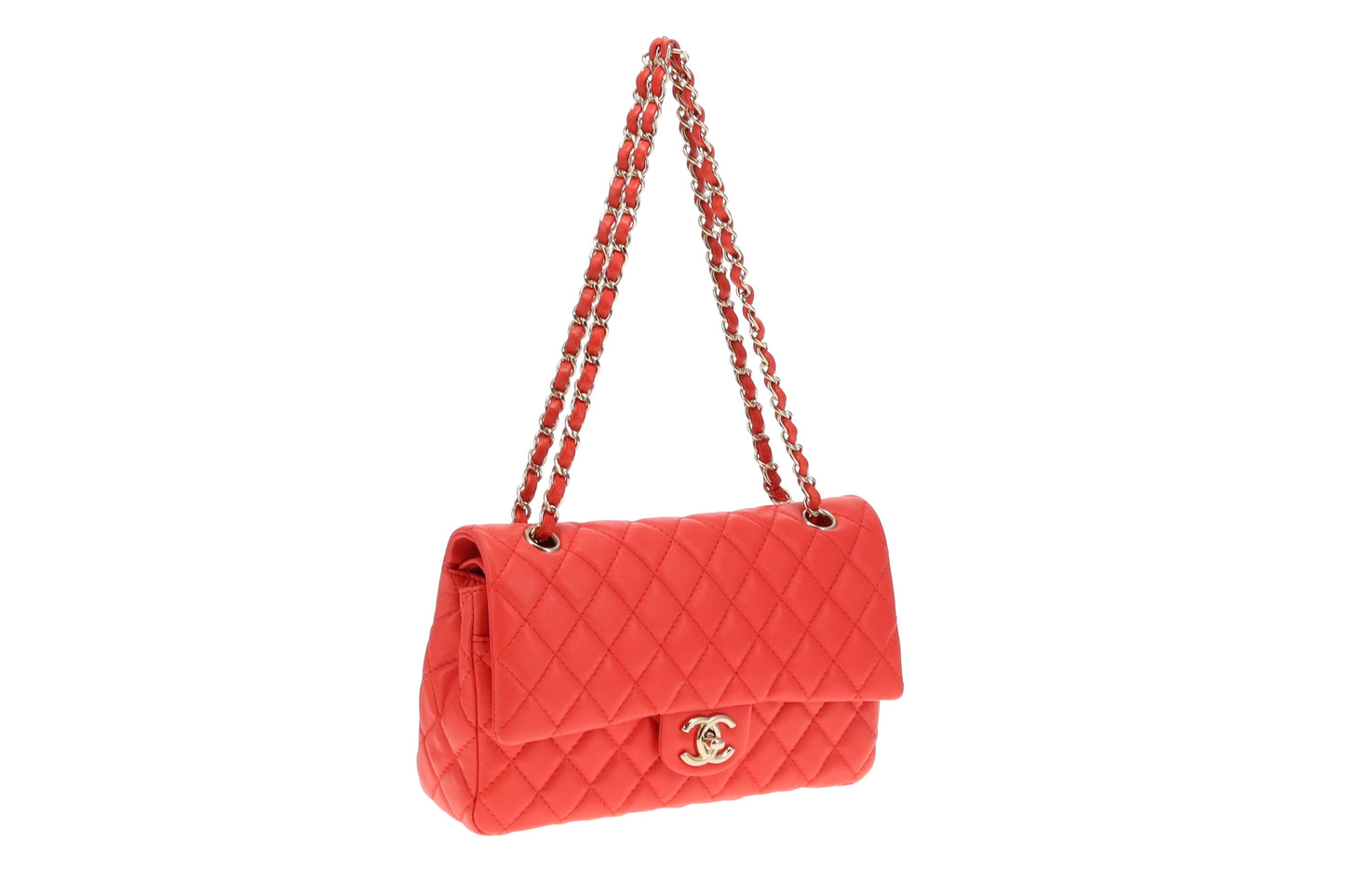 Chanel Classic Medium Double Flap Coral Red Lambskin SH 2008/09
