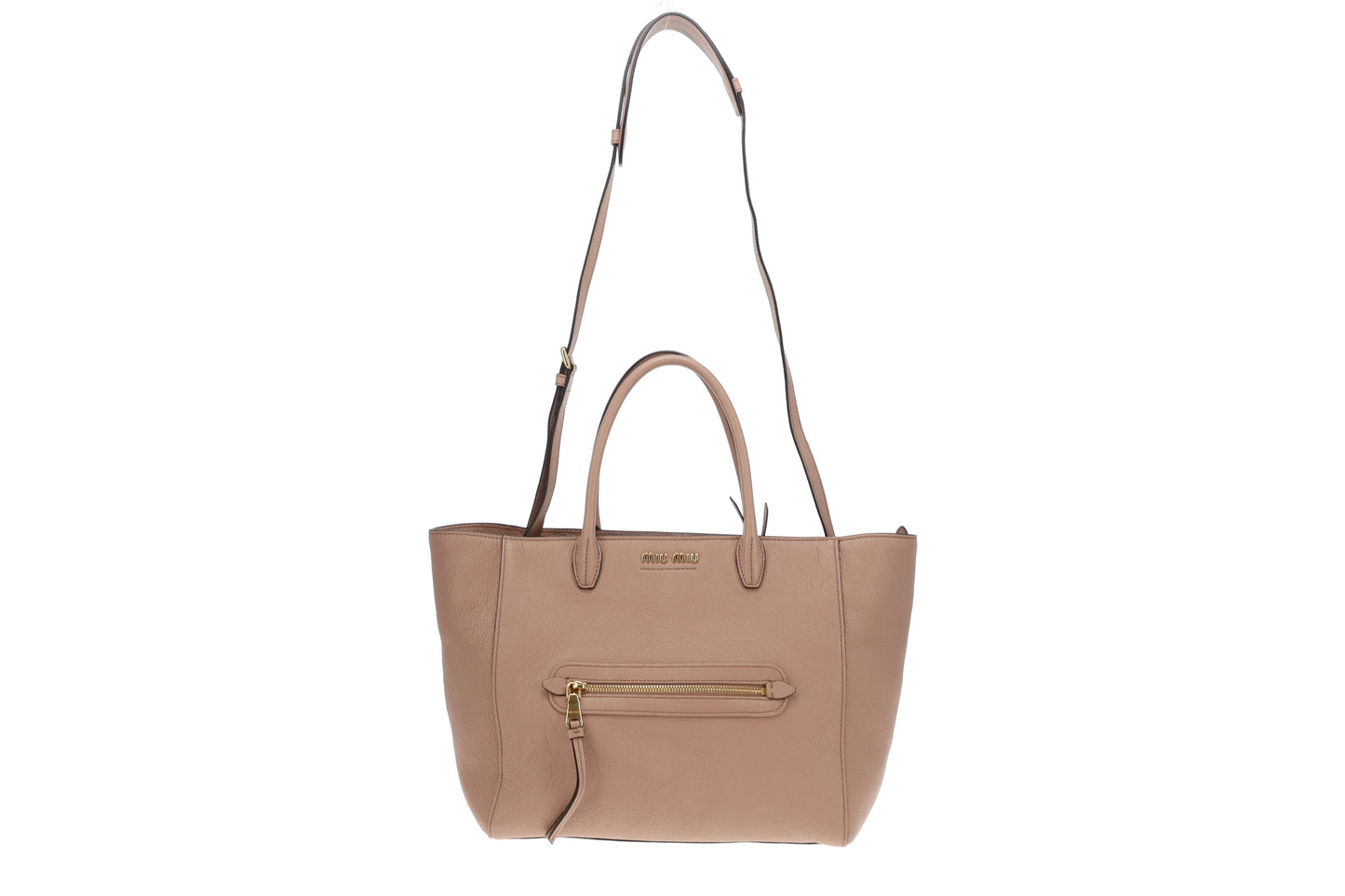 Miu Miu Beige Leather Shopping Tote with Strap