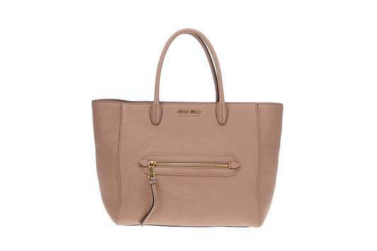 Miu Miu Beige Leather Shopping Tote with Strap
