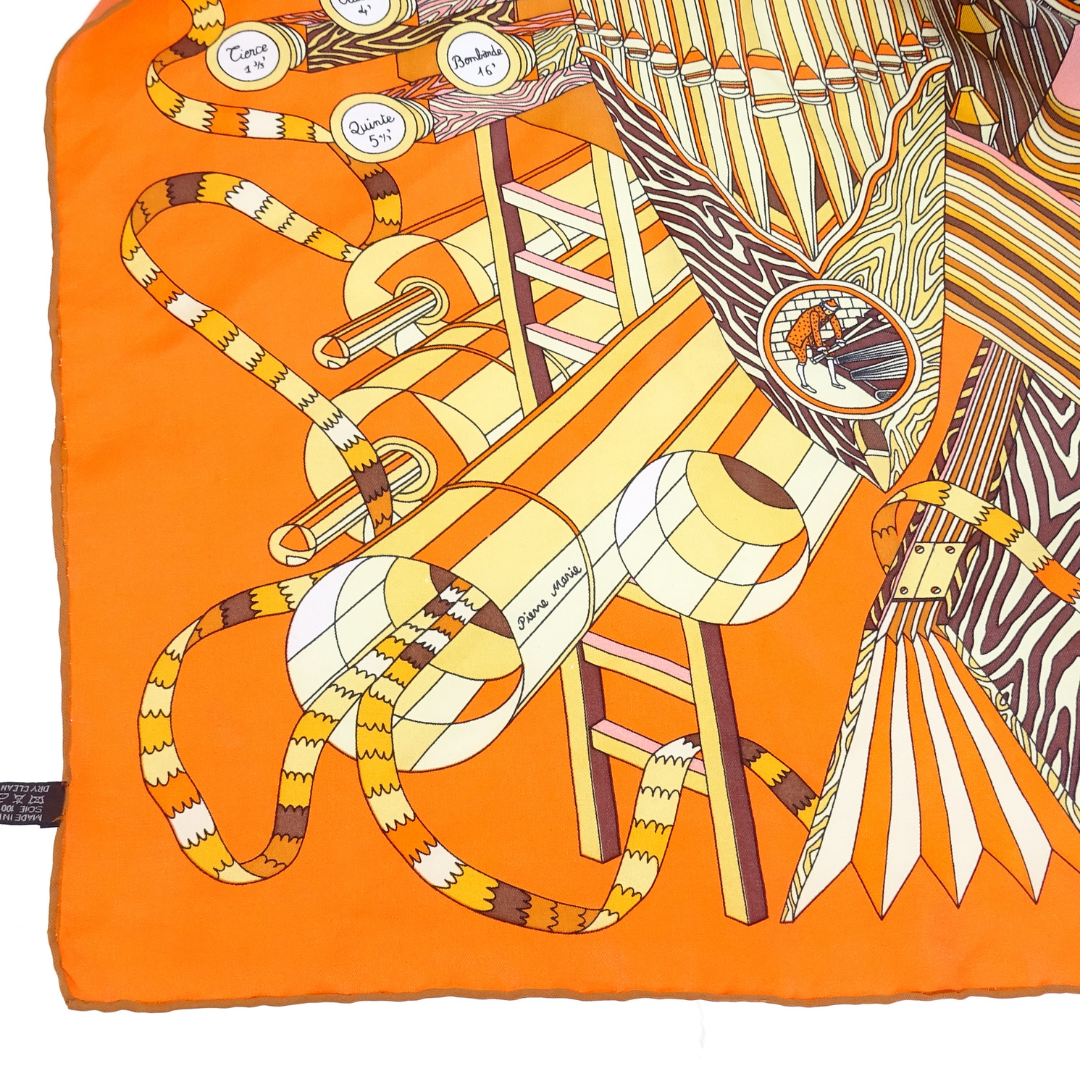 Hermes Point D'Orgue Scarf 90 Orange 100% Silk
