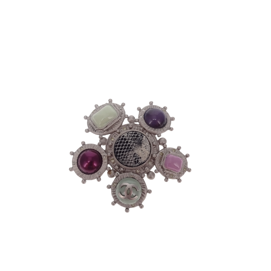 Chanel Rare 2003 Coco Mark Brooch With Wool & Costume Gemstones