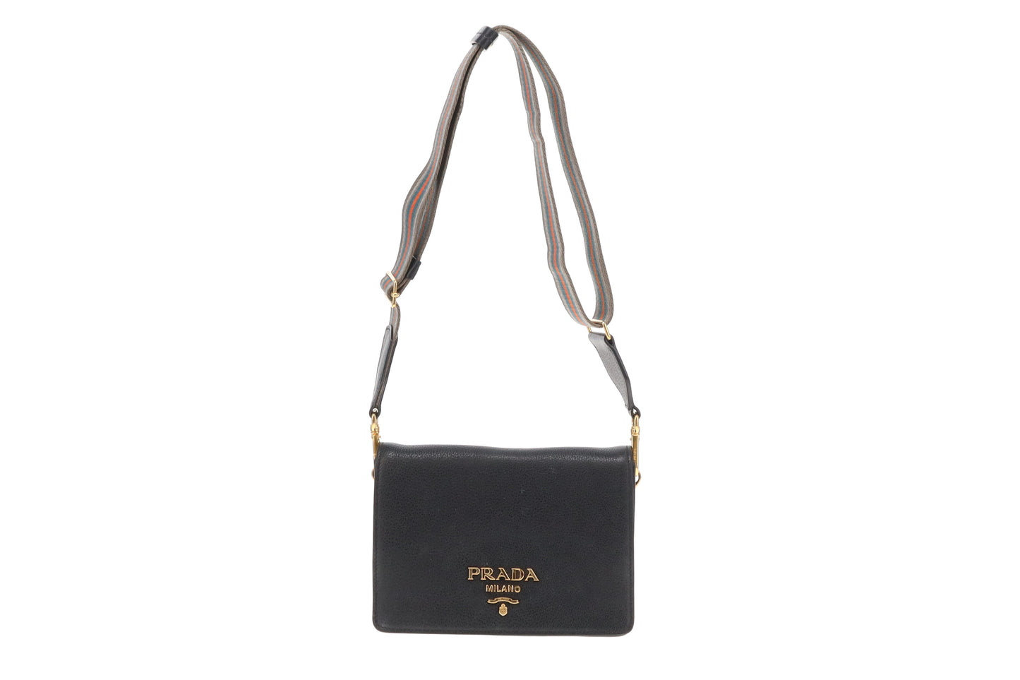 Prada Black Vitello Daino Flap Crossbody Bag