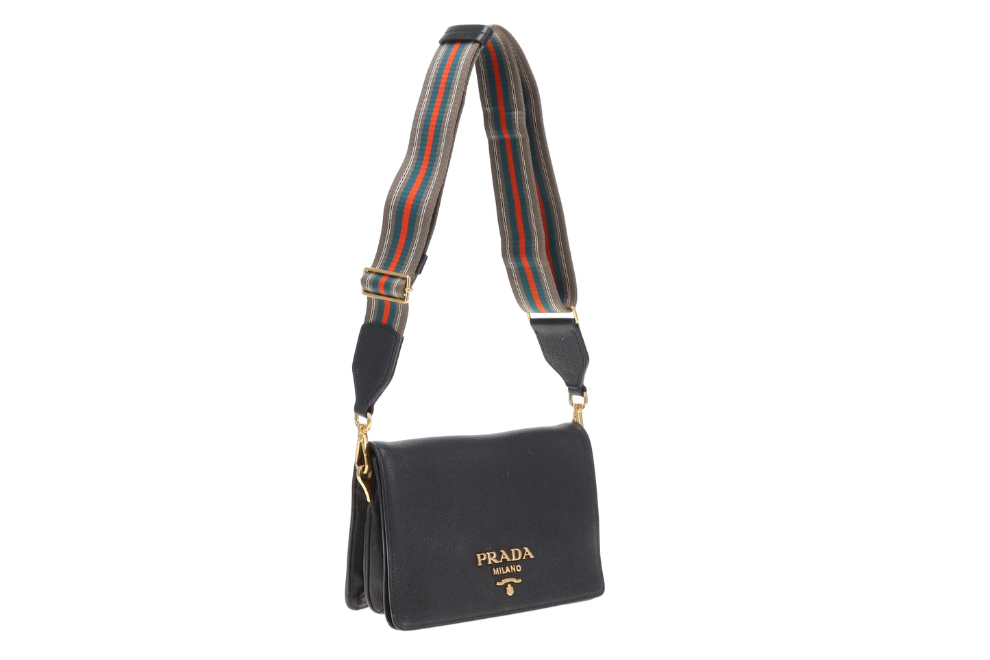 Prada Black Vitello Daino Flap Crossbody Bag