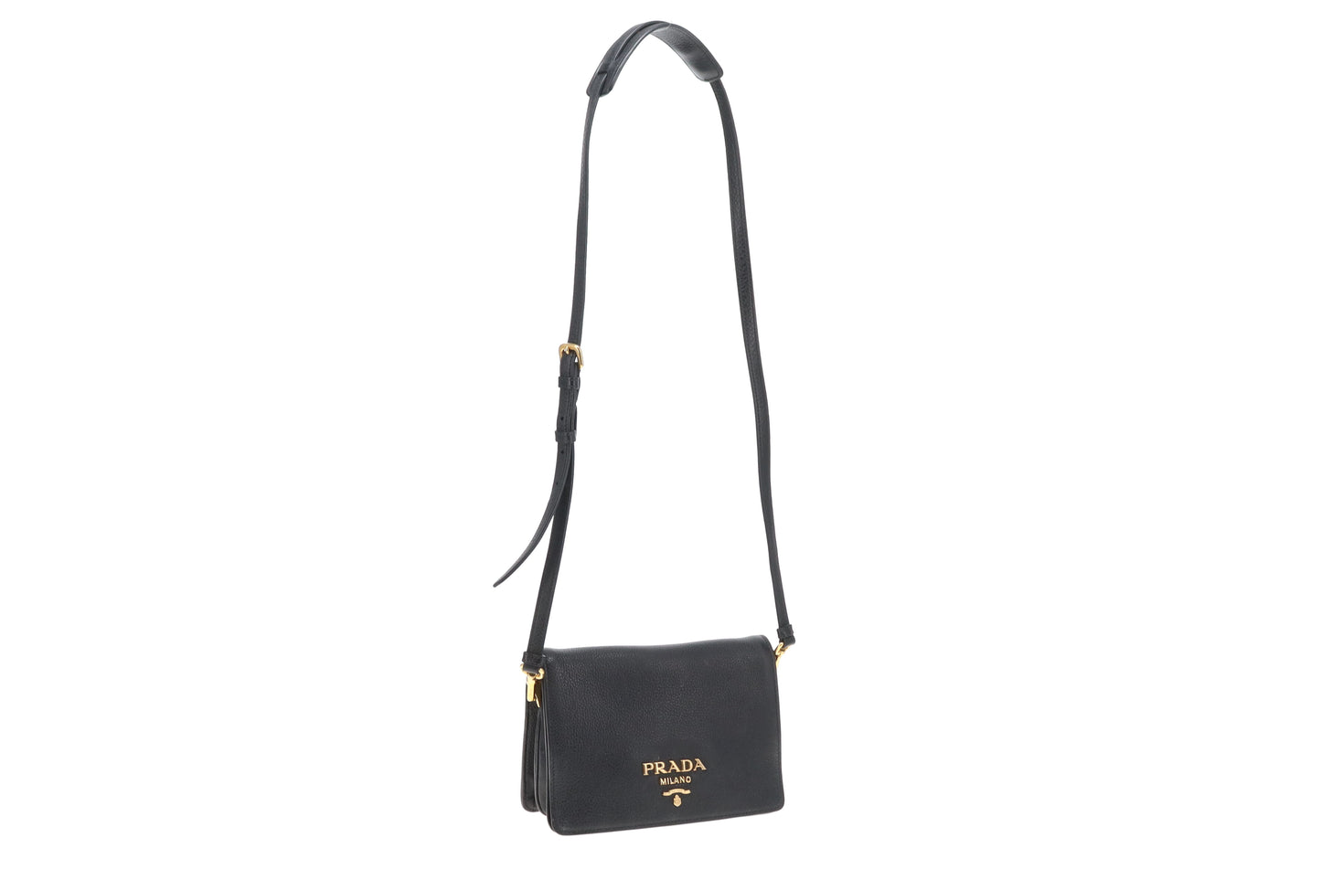 Prada Black Vitello Daino Flap Crossbody Bag
