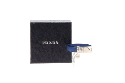 Prada Blue Saffiano Leather Stud Buckle Bracelet