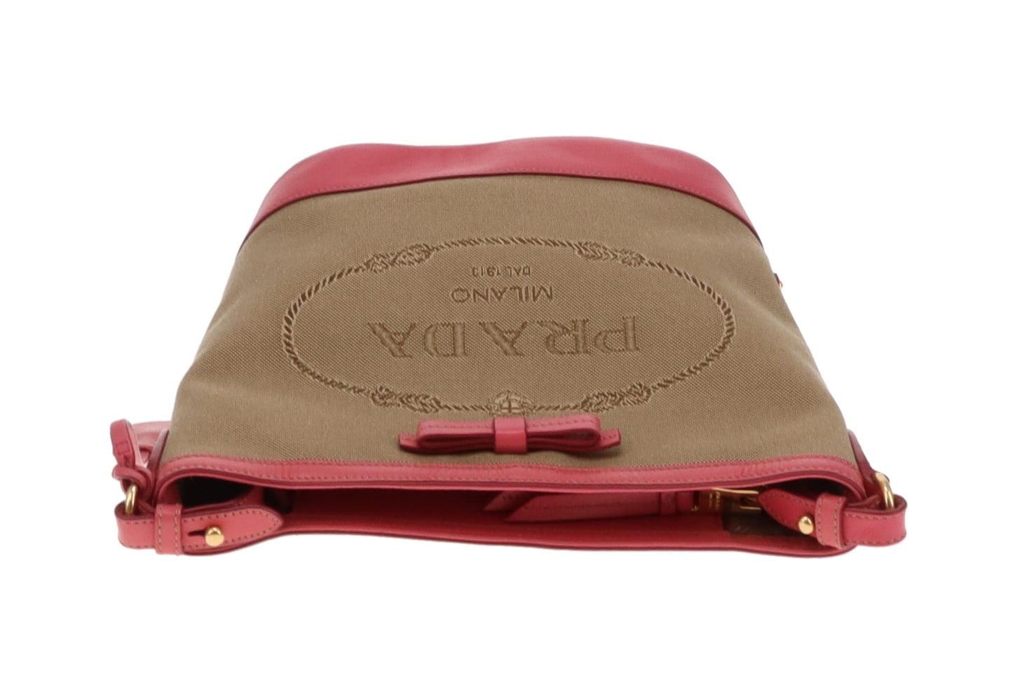 Prada Bucket Bag Logo Canvas and Pink Leather