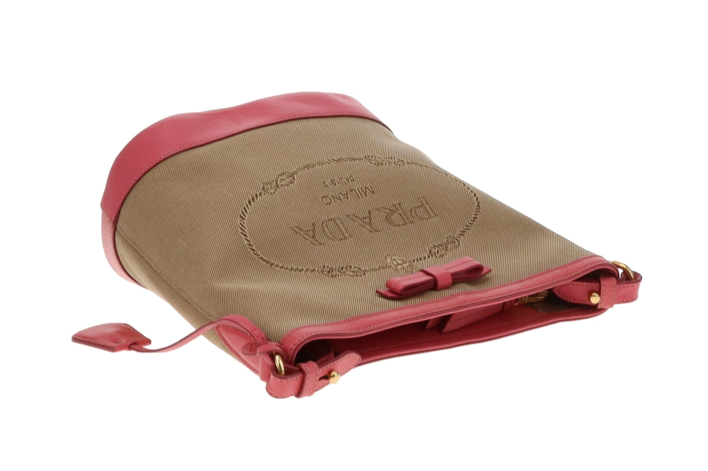 Prada Bucket Bag Logo Canvas and Pink Leather