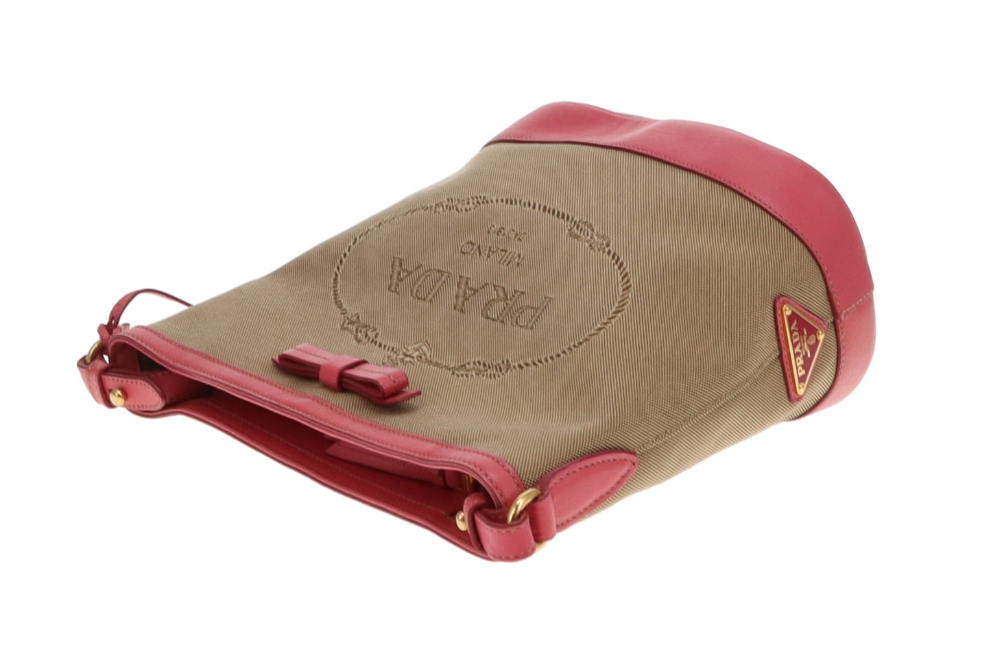 Prada Bucket Bag Logo Canvas and Pink Leather