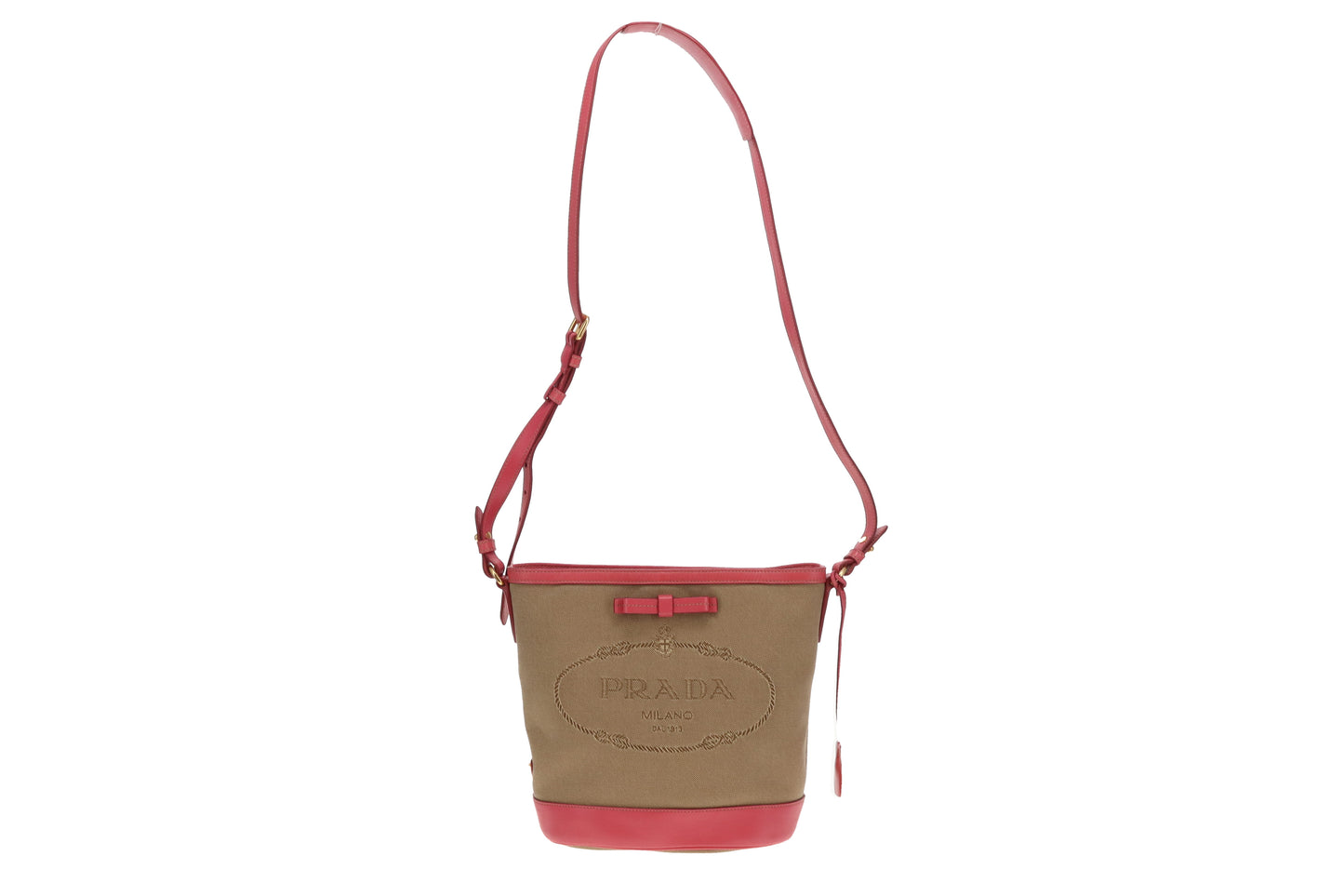 Prada Bucket Bag Logo Canvas and Pink Leather