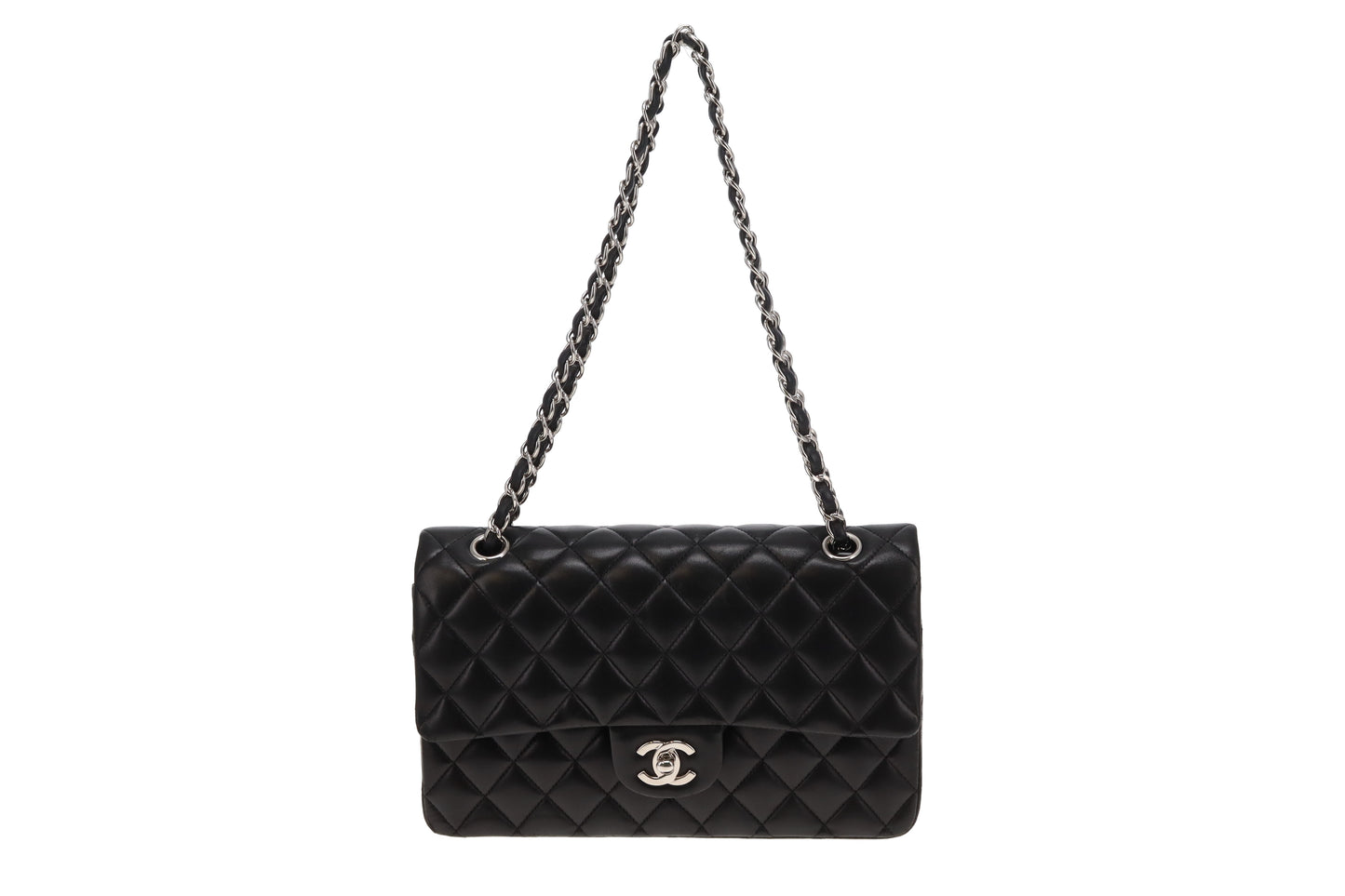 Chanel Classic Double Flap Lambskin Black Vintage With Silver Hardware 2008/09