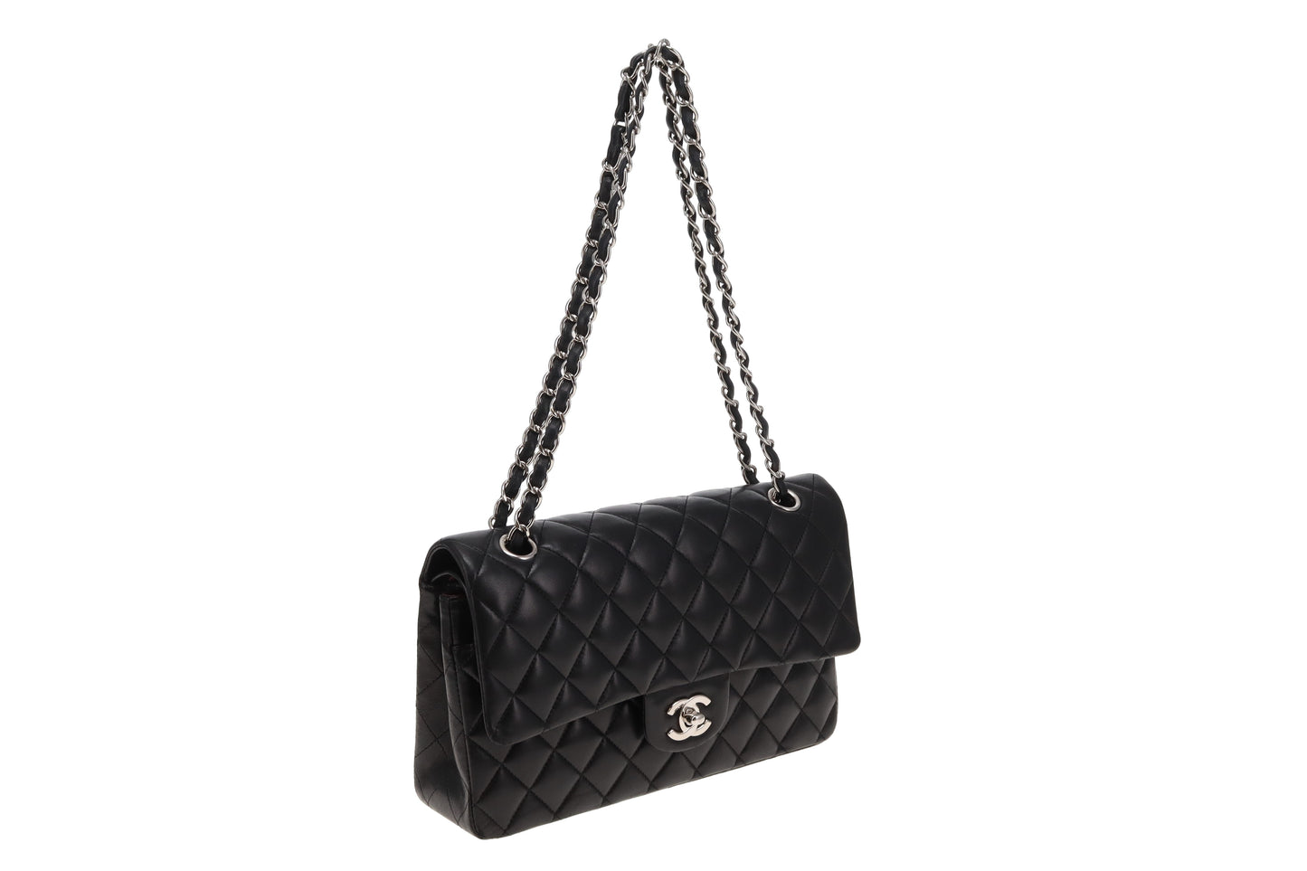 Chanel Classic Double Flap Lambskin Black Vintage With Silver Hardware 2008/09