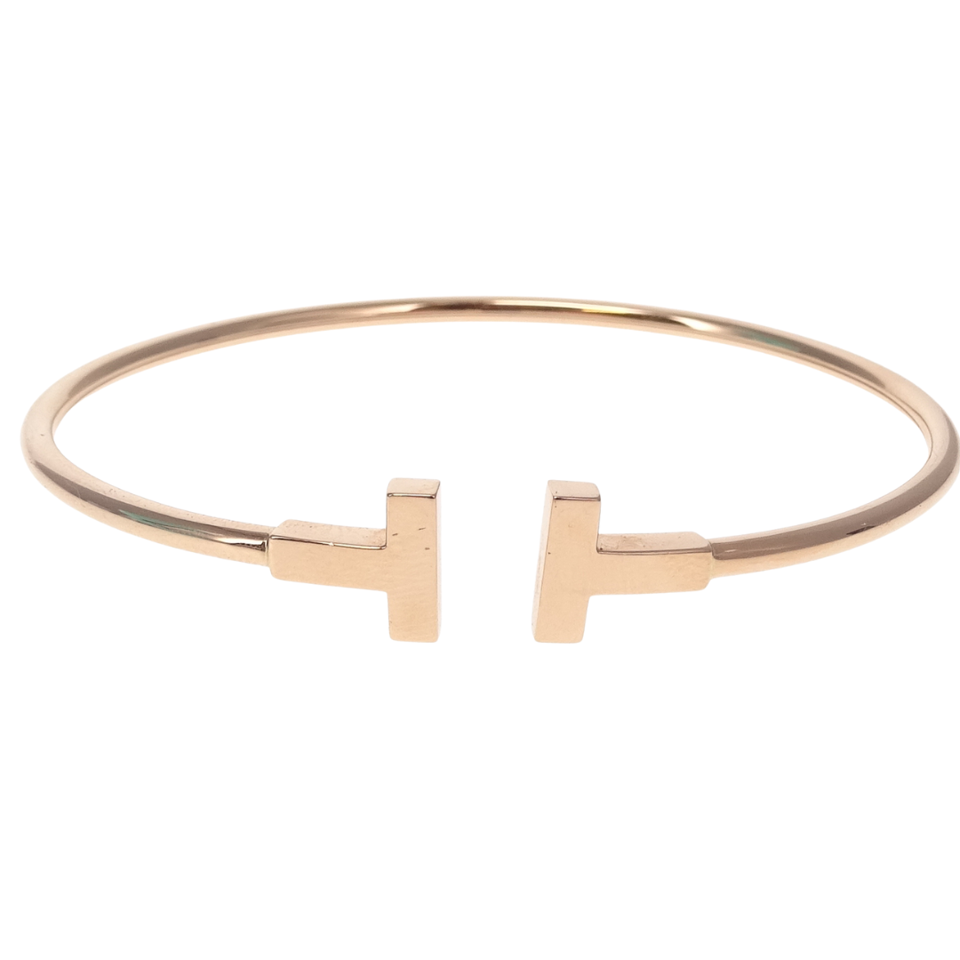 Tiffany & Co T Wire Narrow Wire Bracelet 18k Rose Gold