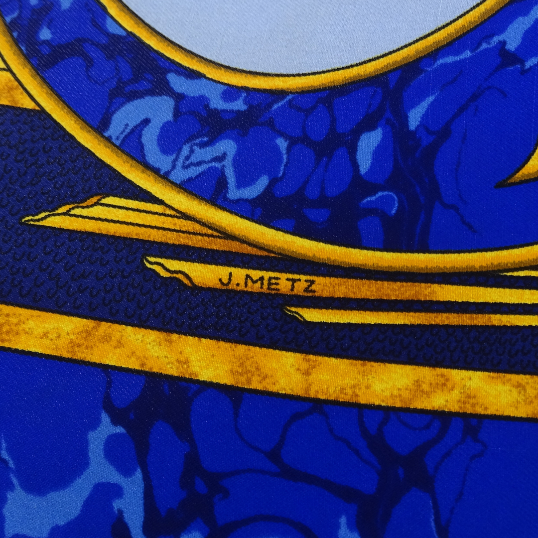 Hemres 100% Silk Blue and Gold 90x90cm Carpe Diem Scarf