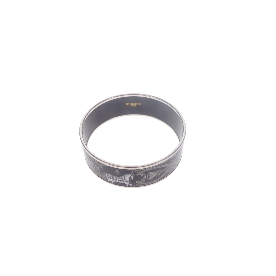 Hermes Silver Tone And Enamel Bangle 2cm