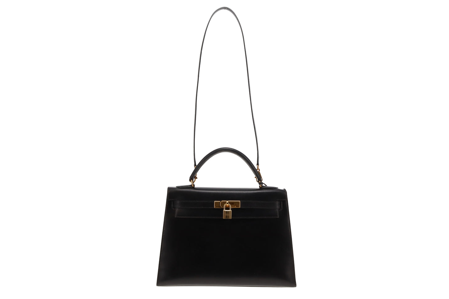 Hermes Black Box Leather GHW Vintage Kelly 32 1994