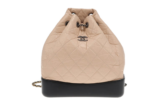 Chanel Gabrielle Backpack Beige Aged Calfskin and Black Leather 2018