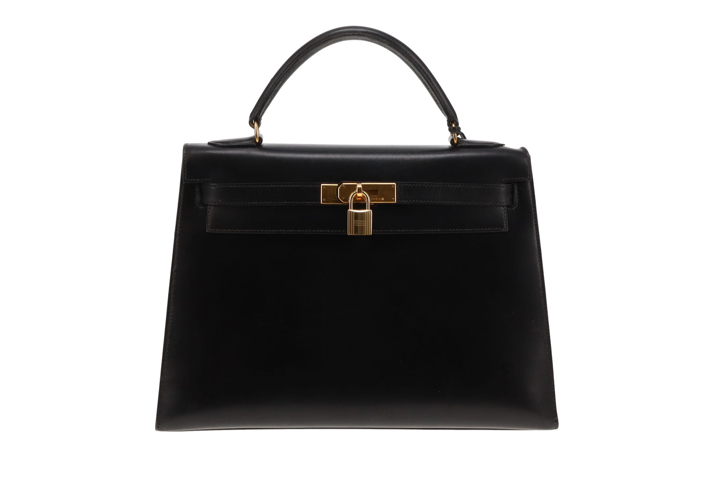 Hermes Black Box Leather GHW Vintage Kelly 32 1994