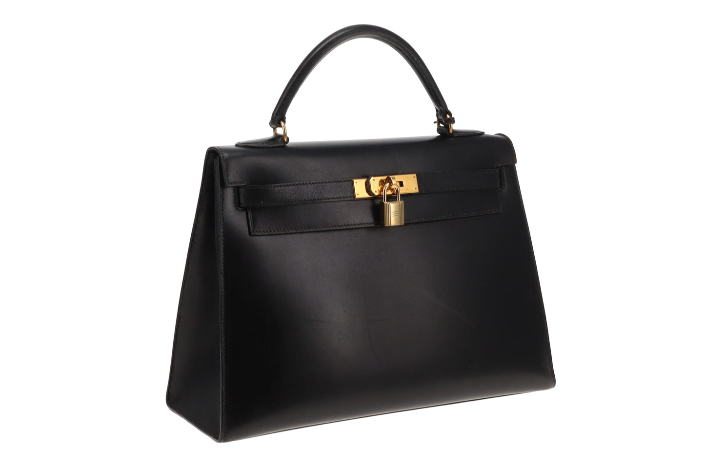 Hermes Black Box Leather GHW Vintage Kelly 32 1994