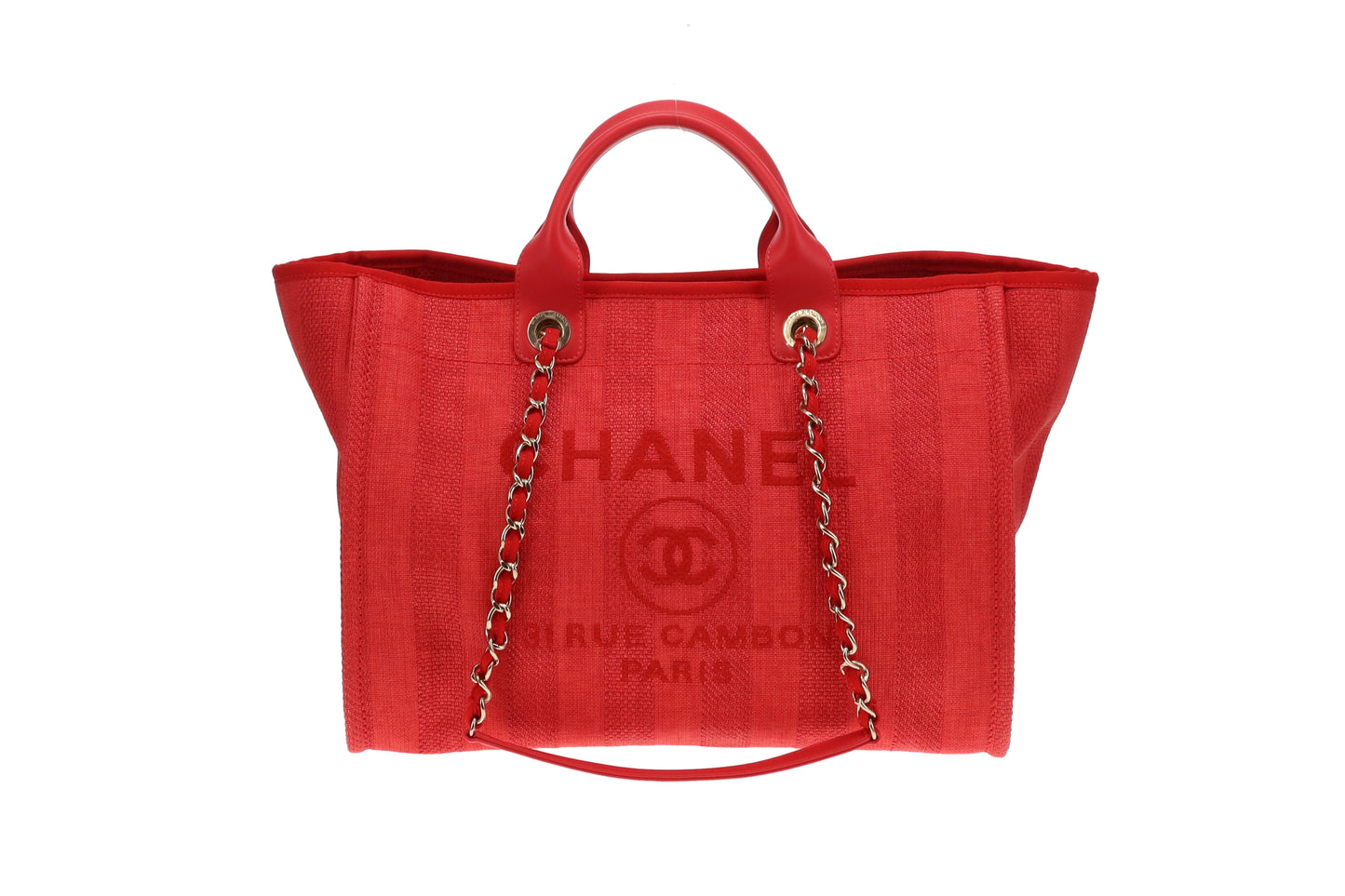 Chanel Deauville Tote Rouge Medium Rayures (No Pochette) GH 2022