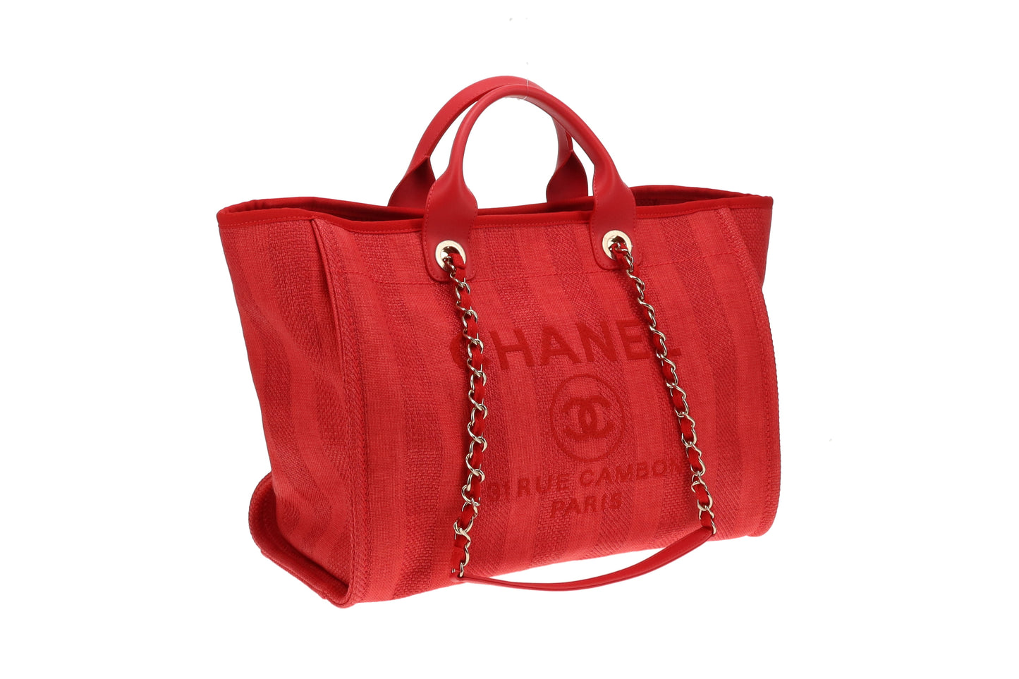 Chanel Deauville Tote Rouge Medium Rayures (No Pochette) GH 2022