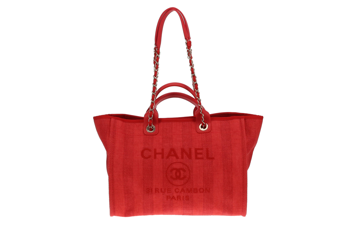 Chanel Deauville Tote Rouge Medium Rayures (No Pochette) GH 2022