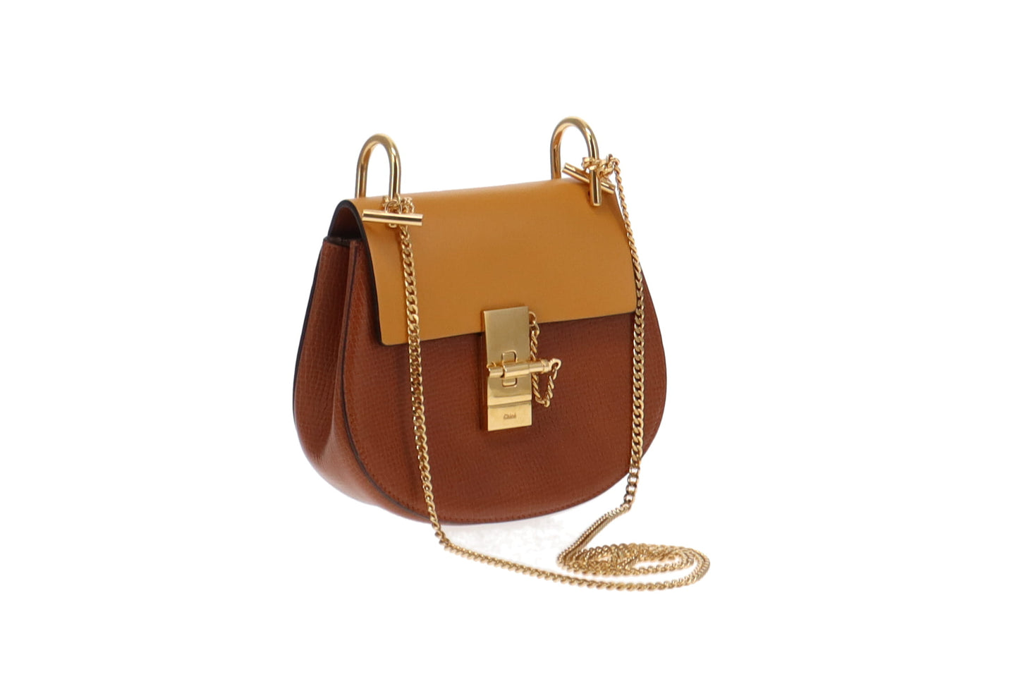 Chloe Tan Grained Leather and Mustard Smooth Leather Mini Drew