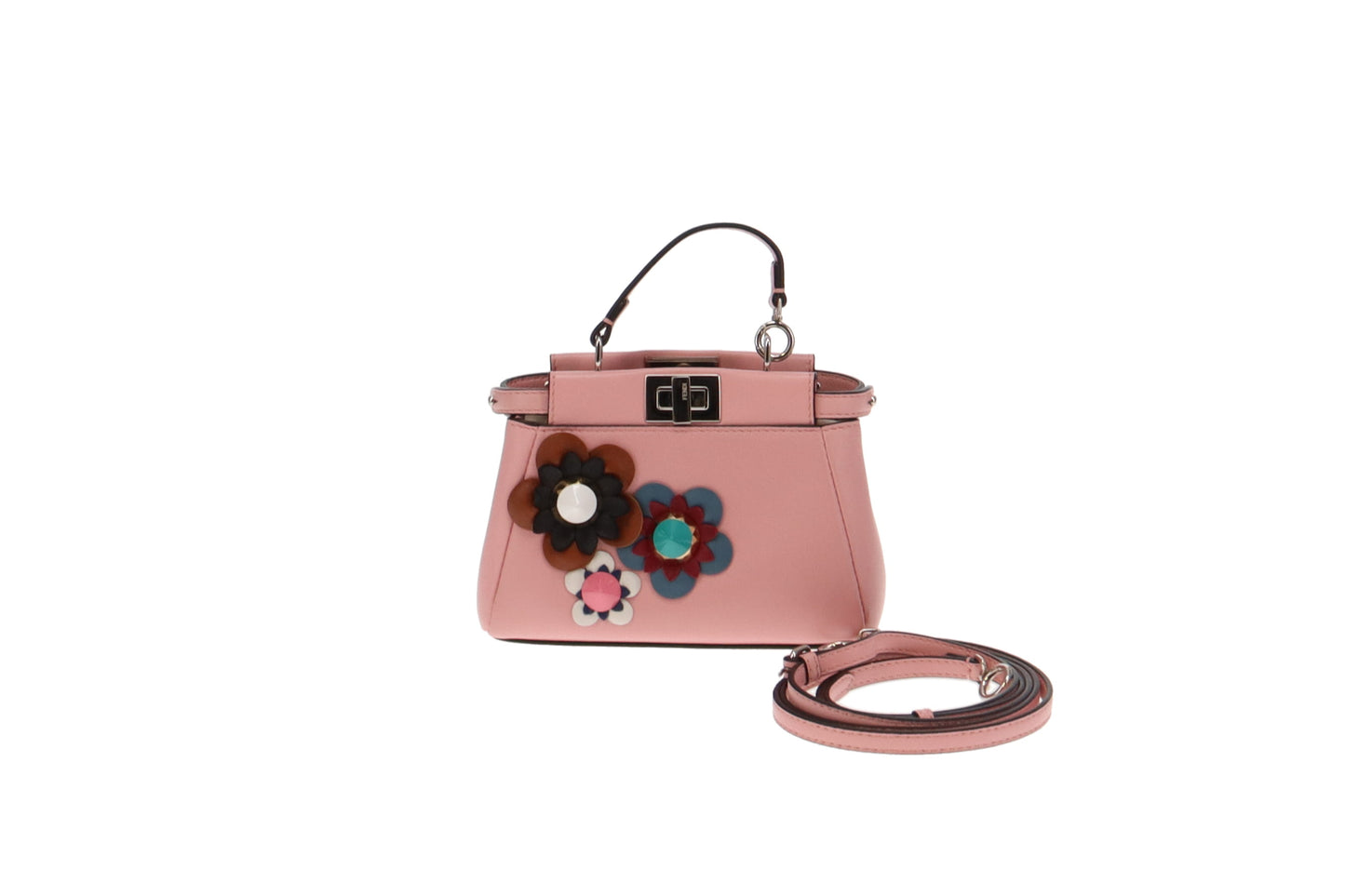 Fendi Micro Peekaboo Nappa Bubblegum Leather With Flowers